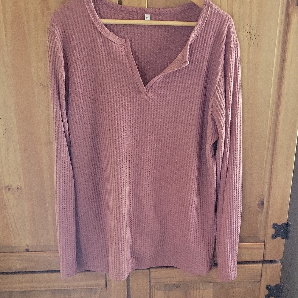 Pink Waffle Knit Long Sleeve Top